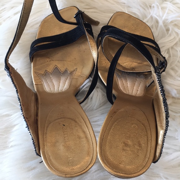 Stephane Kelian Paris Black Suede Beaded Heels/Sandals - Picture 12 of 16